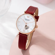 Emporio Armani Meccanico Gianni T-Bar Mother of Pearl White Dial Red Leather Strap Watch For Women - AR60048