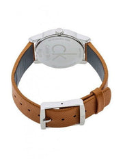 Calvin Klein City Silver Dial Light Brown Leather Strap Watch For Women- K2G23120