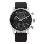 Calvin Klein City Chronograph Black Dial Black Leather Strap Watch for Men - K2G271C3