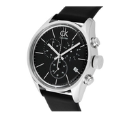Calvin Klein Masculine Chronograph Black Dial Black Leather Strap Watch for Men - K2H27102