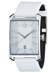 Calvin Klein Window White Dial White Leather Strap Watch for Men - K2M21120
