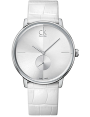 Calvin Klein Accent Silver Dial White Leather Strap Watch for Women - K2Y211K6