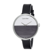 Calvin Klein Rise White Grey Dial Black Leather Strap Watch for Women - K7A231C3