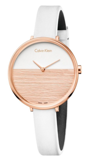 Calvin Klein Rise White Dial White Leather Strap Watch for Women - K7A236LH
