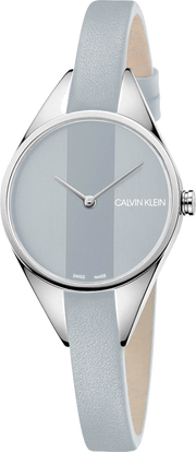 Calvin Klein Rebel Grey Dial Grey Leather Strap Watch for Women - K8P231Q4