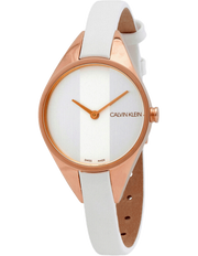 Calvin Klein Rebel White Grey Dial White Leather Strap Watch for Women - K8P236L6