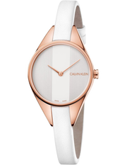 Calvin Klein Rebel White Grey Dial White Leather Strap Watch for Women - K8P236L6