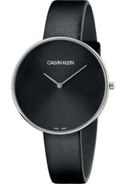 Calvin Klein Full Moon Black Dial Black Leather Strap Watch for Women - K8Y231C1