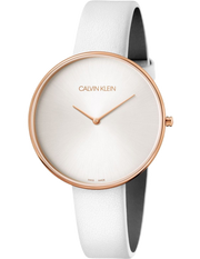 Calvin Klein Full Moon White Dial White Leather Strap Watch for Women - K8Y236L6