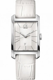 Calvin Klein Window White Dial White Leather Strap Watch for Women - K2M23120