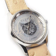 Gucci G Timeless Automatic Mother of Pearl Dial Brown Leather Strap Watch For Women - YA1264112