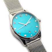 Gucci G-Timeless Turquoise Mother of Pearl Dial Silver Mesh Bracelet Watch For Women - YA126582