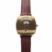 Gucci Grip Quartz Yellow Gold Dial Maroon Leather Strap Watch For Women - YA157405