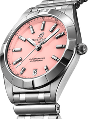 Breitling Chronomat 32 Diamonds Pink Dial Silver Steel Strap Watch for Women - A77310101K1A1