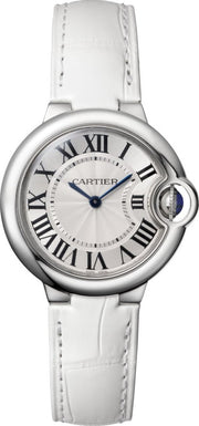 Cartier Ballon Bleu De Cartier Silver Dial White Leather Strap Watch for Women - W6920086