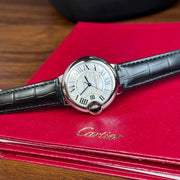 Cartier Ballon Bleu De Cartier Silver Dial Black Leather Strap Watch for Women - WSBB0030