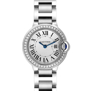 Cartier Ballon Bleu De Cartier Diamonds White Dial Silver Steel Strap Watch for Women - W4BB0015