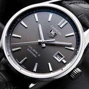 Tag Heuer Carrera Automatic Black Dial Black Leather Strap Watch for Men - WAR201A.FC6266