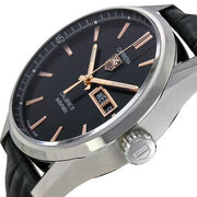 Tag Heuer Carrera Calibre 5 Automatic Black Dial Black Leather Strap Watch for Men - WAR201C.FC6266