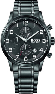 Hugo Boss Aeroliner Chronograph Black Dial Black Steel Strap Watch for Men - 1513180