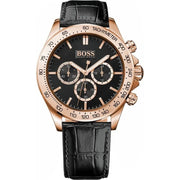 Hugo Boss Ikon Chronograph Black Dial Black Leather Strap Watch for Men - 1513179