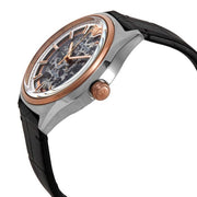 Emporio Armani Zeta Automatic Skeleton Silver Dial Black Leather Strap Watch For Men - AR60018
