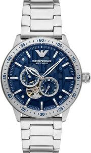 Emporio Armani Meccanico Automatic Blue Dial Silver Steel Strap Watch For Men - AR60052