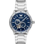 Emporio Armani Meccanico Automatic Blue Dial Silver Steel Strap Watch For Men - AR60052