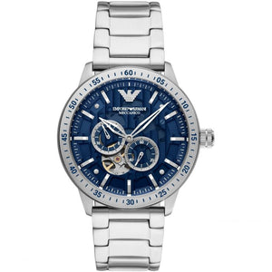 Emporio Armani Meccanico Automatic Blue Dial Silver Steel Strap Watch For Men - AR60052