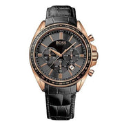 Hugo Boss Driver Chronograph Black Dial Black Leather Strap Watch for Men - 1513092