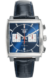 Tag Heuer Monaco Automatic Chronograph Blue Dial Blue Leather Strap Watch for Men - CBL2111.FC6453