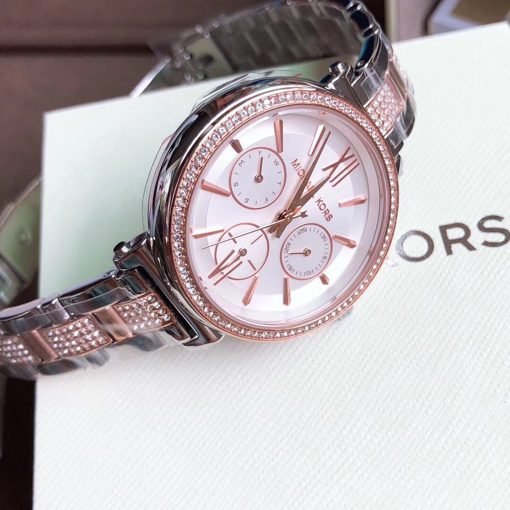 Michael Kors Sofie Chronograph White Dial Two Tone Steel Strap