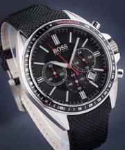 Hugo Boss Driver Chronograph Black Dial Black Leather Strap Watch for Men -1513087