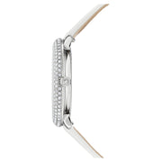 Swarovski Crystal Frost Silver Dial White Leather Strap Watch for Women - 5484070