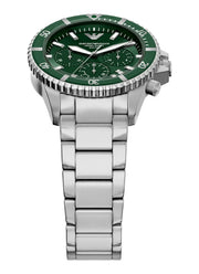 Emporio Armani World Explorer Solar Chronograph Green Dial Silver Steel Strap Watch for Men - AR11741