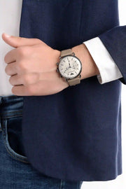 Emporio Armani Aviator Chronograph Grey Dial Beige Leather Strap Watch For Men - AR11107