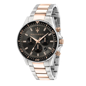 Maserati SFIDA Chronograph Black Dial Two Tone Steel Strap Watch For Men - R8873640002
