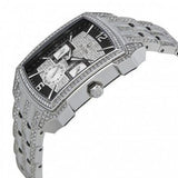 Bulova Crystal Collection Black Dial Silver Steel Strap Watch for Men - 98C108