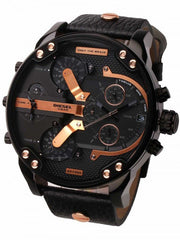 Diesel Mr Daddy 2.0 Chronograph Black Dial Black Leather Strap Watch For Men - DZ7350
