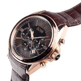 Hugo Boss Grand Prix Chronograph Brown Dial Brown Leather Strap Watch for Men - 1513605
