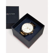 Tommy Hilfiger Chase Quartz White Dial Gold Steel Strap Watch for Men - 1791576