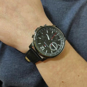 Tommy Hilfiger London Chronograph Grey Dial Black Leather Strap Watch for Men - 1791533