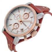 Fossil Boyfriend Chronograph White Dial Brown Leather Strap Watch for Women - ES3837