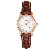Mido Baroncelli III Automatic White Dial Brown Leather Strap Watch For Women - M7600.3.26.8