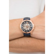Fossil Grant Automatic Skeleton Blue Dial Blue Leather Strap Watch for Men - ME3102