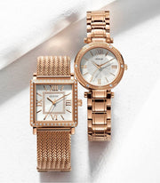 Guess Highline Off White Dial Rose Gold Stainless Steel Mesh Strap Watch For Women - W0826L3