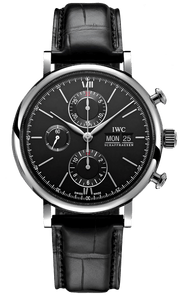 IWC Portofino Chronograph Black Dial Black Leather Strap Watch for Men - IW391029