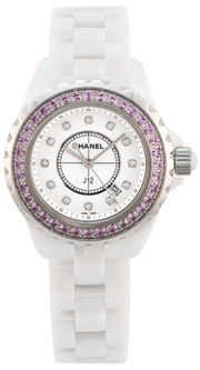 Chanel J12 Sapphire Bezel Ceramic White Dial White Steel Strap Watch for Women - J12 H2010