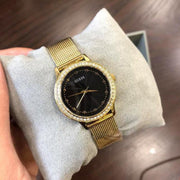 Guess Chelsea Crystals Black Dial Gold Mesh Bracelet Watch For Women - W0647L8