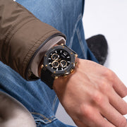 Guess Edge Chronograph Black Dial Black Leather Strap Watch For Men - GW0492G1